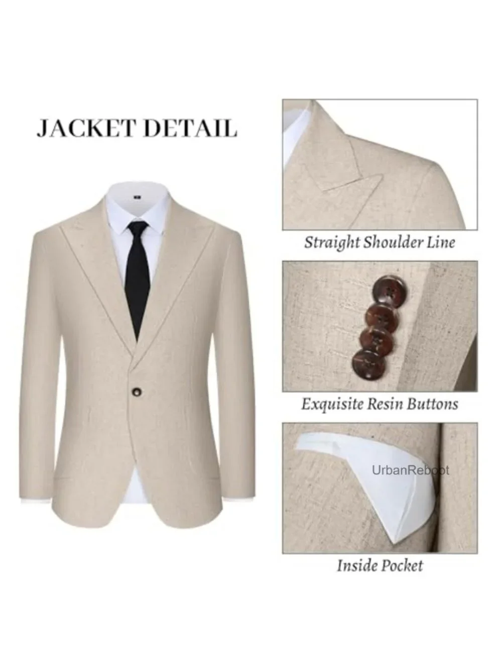 Men's Linen 2 Piece Suit Set, Slim Fit Peak Lapel Blazer & Pants, Lightweight,